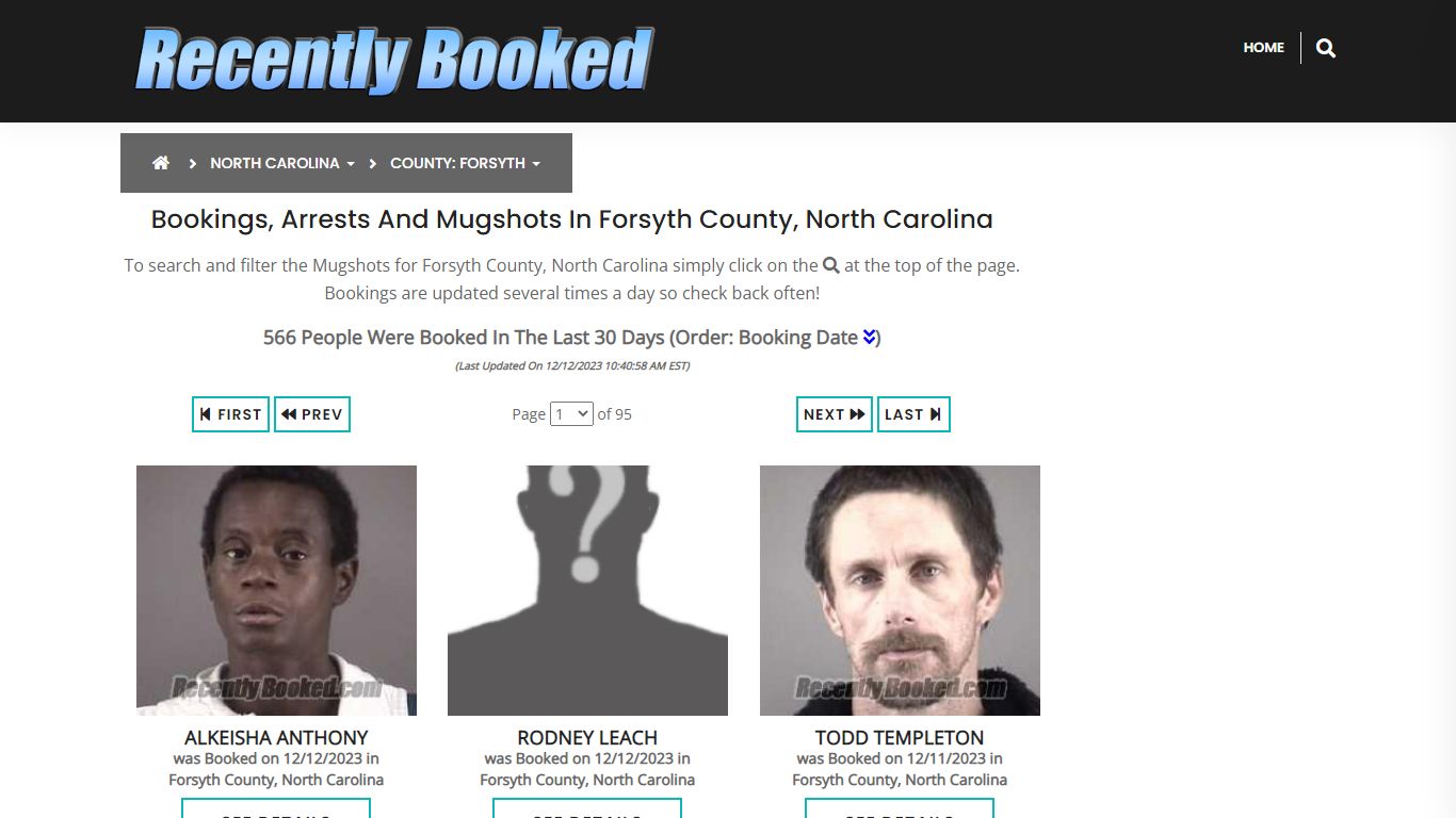 Bookings, Arrests and Mugshots in Forsyth County, North Carolina